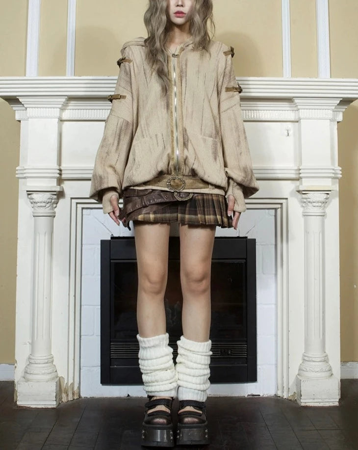 【ランキング5位】Half Check Leather Pleated Skirt SL10011